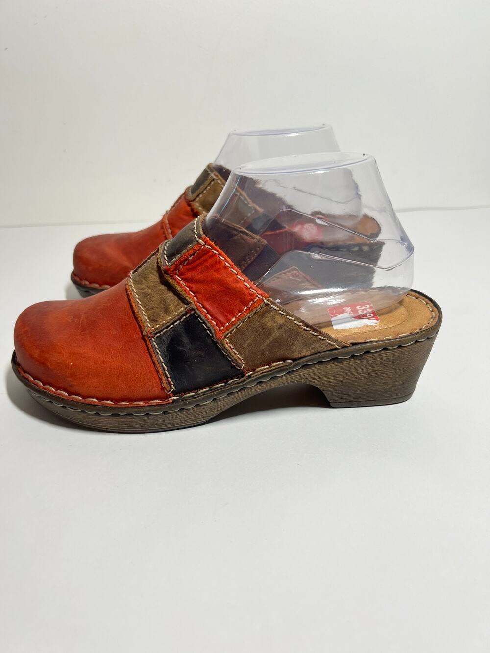 Josef Seibel EUC Red/Brown Patchwork Leather Rebecca Mule Clog Shoe 38 7-7.5 US